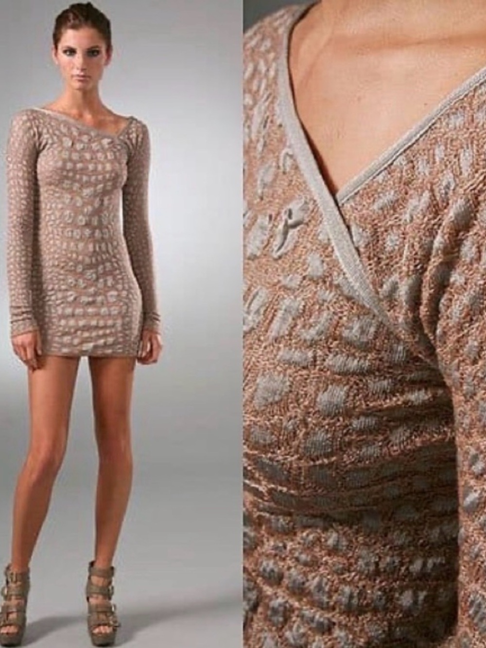 Missoni Taupe and Light Gray Mini Bodycon Dress - Picture 2 of 9